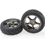 TRA2479G Traxxas Tires & wheels, assembled (2.2" graphite gray, satin chrome beadlock wheels, Anaconda® 2.2" tires with foam inserts) (2) (Bandit® front)