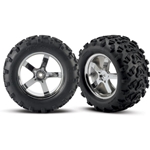 TRA4973R Traxxas Tires & wheels, assembled, glued (Hurricane chrome wheels, Maxx® tires