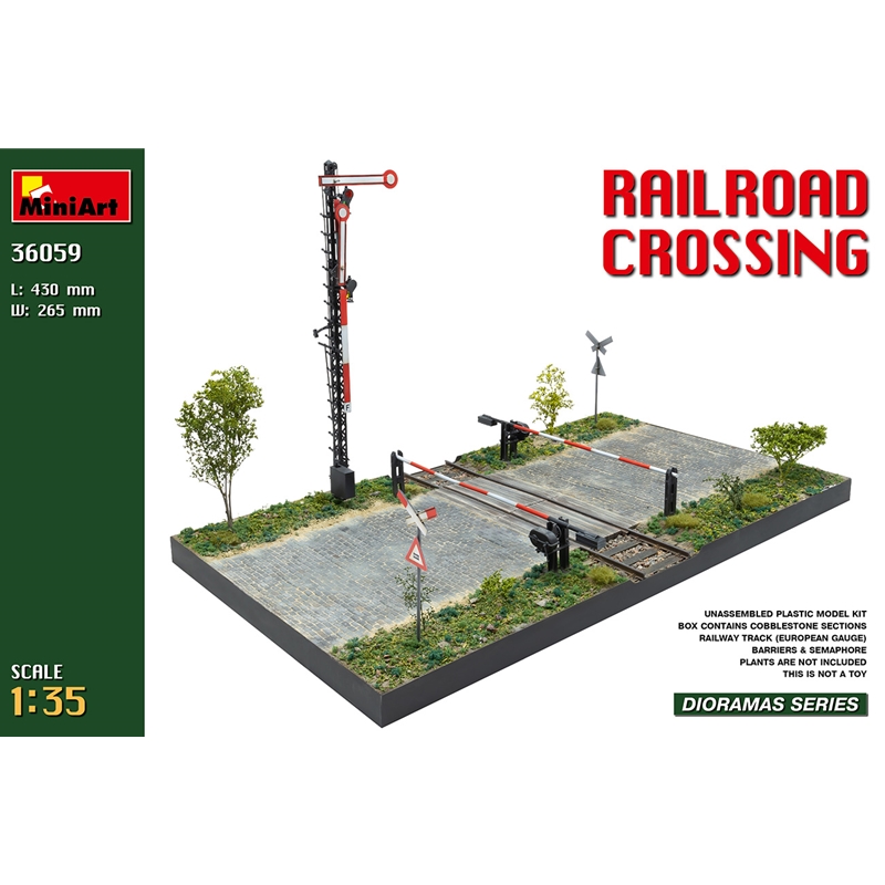MNA36059 MiniArt 1/35 Railroad Crossing w/Cobblestone Sections, Barriers & Semaphore