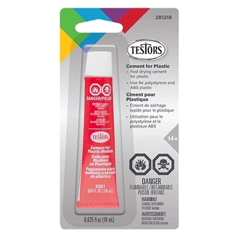 TES281218 Testors Plastic Cement Gray Carded