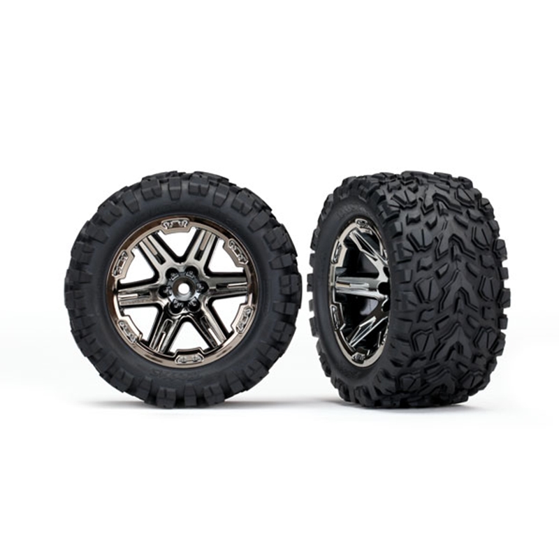 TRA6773X Traxxas Tires & wheels, assembled, glued (2.8") (RXT black chrome wheels, Talon Extreme tires, foam inserts) (2) (TSM rated)